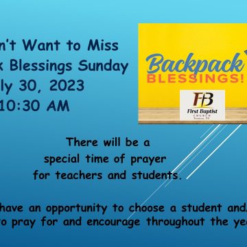 Backpack Blessings Sunday, July 30